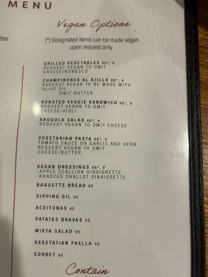 Vegan menu   at Tapa the World in Sacramento