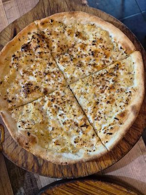 Garlic pizza $12: crispy base and crust at Pizzaminded in Pascoe Vale