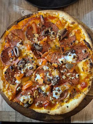 Mediterranean small $16: pepperoni is spicy, nice, cheese texture bit gluey  at Pizzaminded in Pascoe Vale