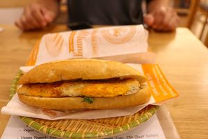fried "egg" bahn mi at Mr. Khang Vegan Deli in Nha Trang
