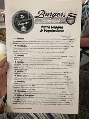 Se pueden quitar ingredientes pero no añadir, tiene muchas opciones de hamburguesas veganas y vegetarianas   at The Paradise Burgers in Ciudad Real