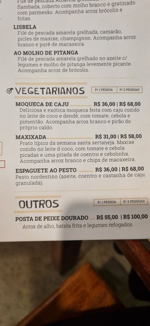 Menu at Cheiro da Terra in Maceio