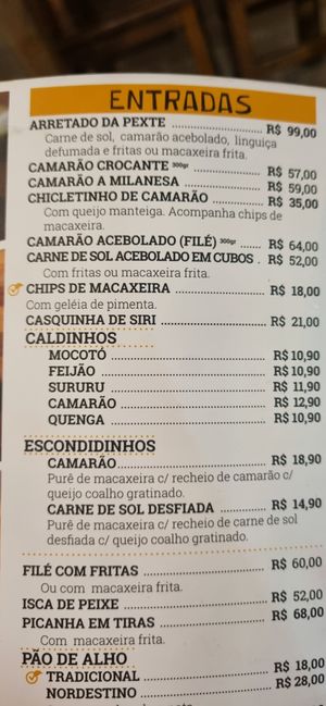 Menu at Cheiro da Terra in Maceio