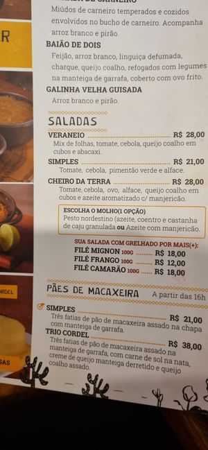 Menu at Cheiro da Terra in Maceio