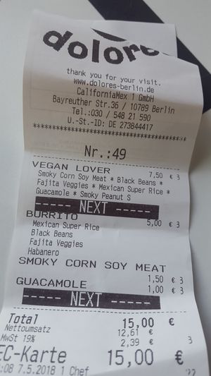 Vegan lover, and individual burrito at Dolores Burritos in Berlin