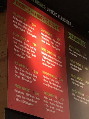 Menu at Dolores Burritos in Berlin