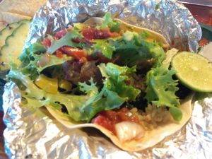 Spicy garden tacos at DellzVille in Charleston