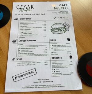 Menu. at Crank Cafe @ Crank Studios in Morley