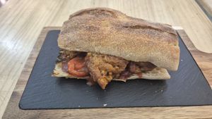 Meatball sandwich was delicious! Doesn't come with fries at El Veggie - Centro  in Arequipa