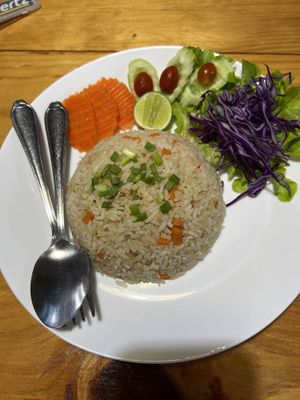 Plant based crab fried rice (khao putt boo)  at Feel Good Cafe in Phitsanulok