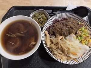 Vegan Set Meal with red rice ($170)  at Miao Guanyin - 妙觀音素食 - Zhongzheng District in Taipei
