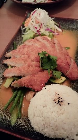 Red curry with vegan duck and vegetables at Miss Pho Restaurant in Berlin