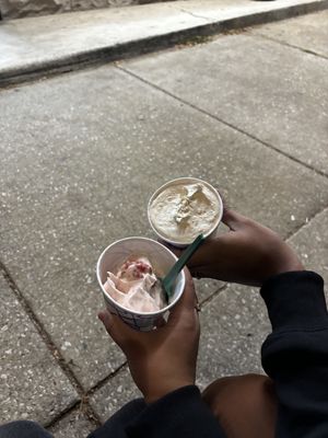 Strawberry cheesecake snowstorm and Caramel Apple Cheesecake snowstorm  at Runaway Cow in Chicago