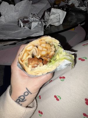 vegan cream chop + fries inside  at Shawarma Guys  in La Mesa