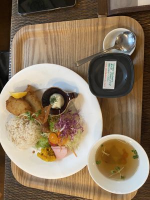 fake shrimp and rice  at Shojin Cafe Foi - Shintouri in Wakayama