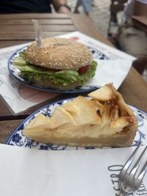 Apple cake and cream cheese bagel  at Mon Bistro in Kotor