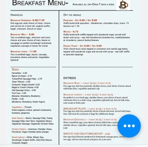 Breakfast menu - several veganizable options here  at Busy Bean Cafe in Victor