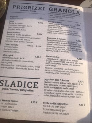 Menú  at Caffe Neptun in Piran