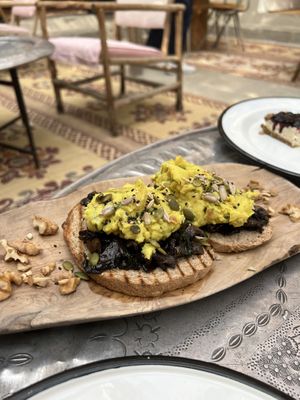 Vegan mushrooms bread  at Comptoir 102 in Dubai