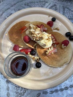 Vegan gf pancakes   at Comptoir 102 in Dubai