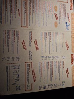 Right side of menu at Cafe La Trova in Miami