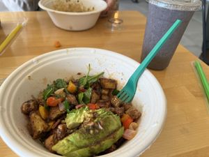 Half eaten Hippie Chick homespun bowl (yummy) and Mana Potion smoothie, no honey (meh)  at Homespun Kitchen in Jacksonville