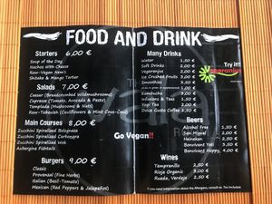 Menu in English  at The Wala Room in Torremolinos