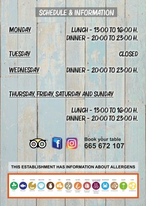 Opening Hours & Allergens at The Wala Room in Torremolinos