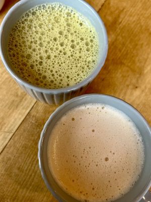 Matcha and vanilla chai lattes   at Sùgh Ùr Café in Inverness