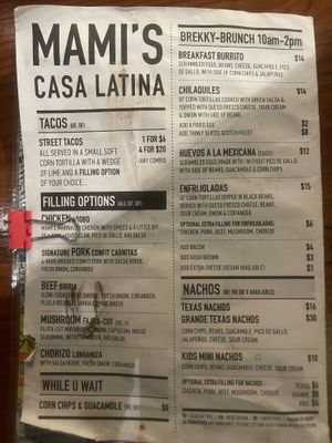 Menu side 1  at Mami's in Bondi