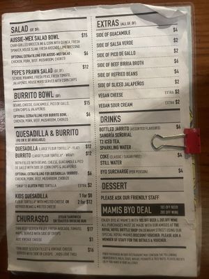 Menu side 2  at Mami's in Bondi