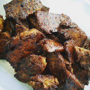 Seitan "steaks" ready to go into sandwiches at The Spotless Leopard - Food Van in Bristol