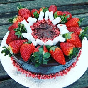 Chocolate and strawberry cake commission with vegan marshmallows! at The Spotless Leopard - Food Van in Bristol