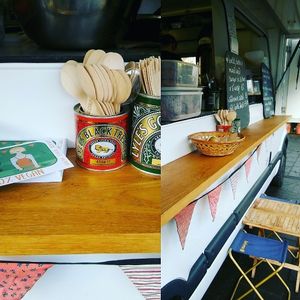 Our lovely oak shelf at The Spotless Leopard - Food Van in Bristol