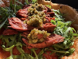 pizza with 'steak'  at 60 Seconds To Napoli in Cologne