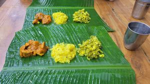 Pumpkin, cabbage, and another veg with corn dish at Visalatchi's Banana Leaf in Kuala Lumpur