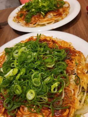 Great vegan Okonomiyaki! at お好みセンター 「／５」 GOBUNNO in Hiroshima