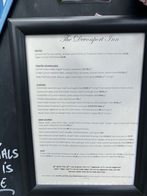 The menu - vegan options and veggie that can be made vegan   at The Devonport Inn in Torpoint