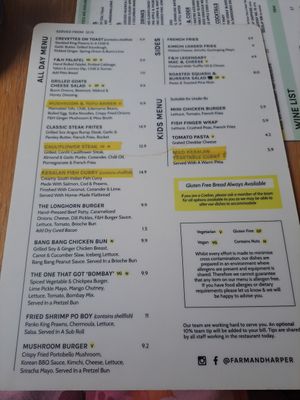 Lunch menu, served from 12 at Farm & Harper in Whitstable