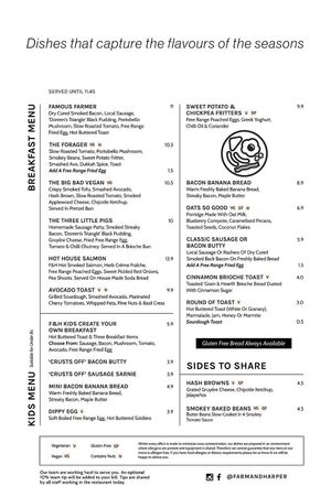 Breakfast menu, served until 11.45 at Farm & Harper in Whitstable