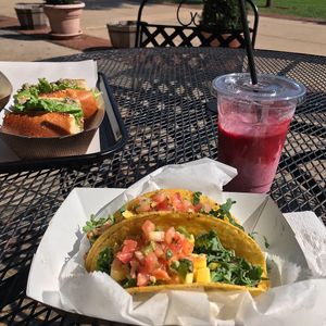 Vegan chicken tacos & velvet shake at Drop Squad Kitchen in Wilmington