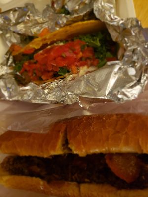 The V-steak (with added peppers) was well seasoned and very tasty and the classic taco which I loved. at Drop Squad Kitchen in Wilmington
