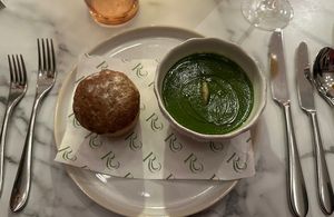 Vegan wild garlic soup!  at RenMor in Newquay