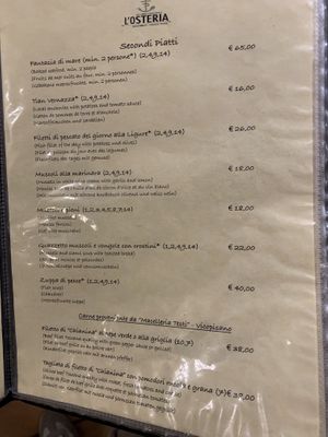 Menu  at L'Osteria in Monterosso Al Mare