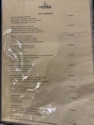 Menu  at L'Osteria in Monterosso Al Mare