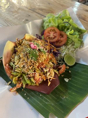 Banana leaf salad   at Green Food in Chiang Mai