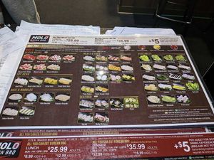 Hot pot menu at Molo Asian BBQ and Hotpot in Appleton