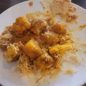 Aloo Gobi (cauliflower and potatoes, sauce and rice) at Himalayan Flavor in Idaho Falls