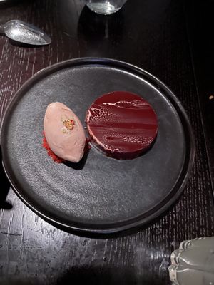 Plum ice cream and chocolate moussee  at Hutong in New York City