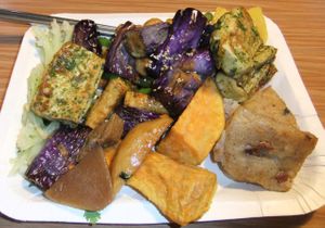A plate of vegan options from Vegelicia. at SuDe VEG in Taipei